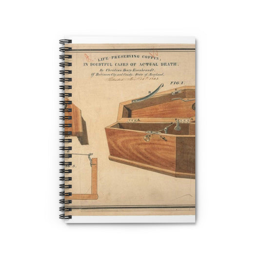 Patent drawing - Drawing for a Life - Preserving Coffin Public domain  image Spiral Bound Ruled Notebook with Printed Cover