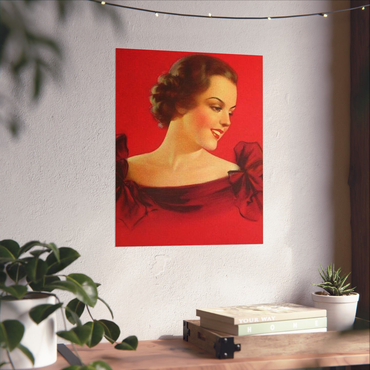 Brunette girl head, red background, painting by Edward Mason Eggleston High Quality Matte Wall Art Poster for Home, Office, Classroom