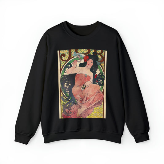 Alphonse Mucha - Job - Google Art Project Black Heavy Blend Adult Crew Neck SweatShirt