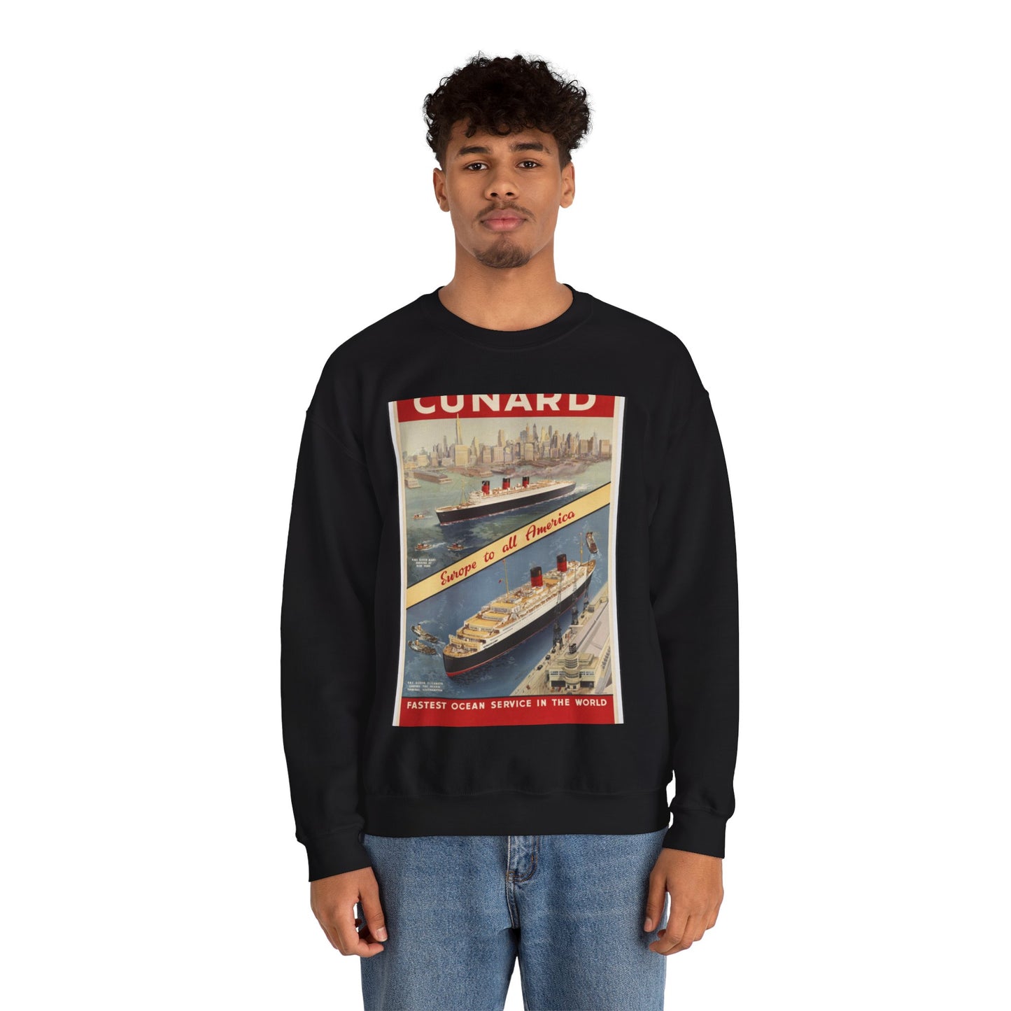 Cunard Line. Vintage Travel Posters, 1920s-1930s Black Heavy Blend Adult Crew Neck SweatShirt