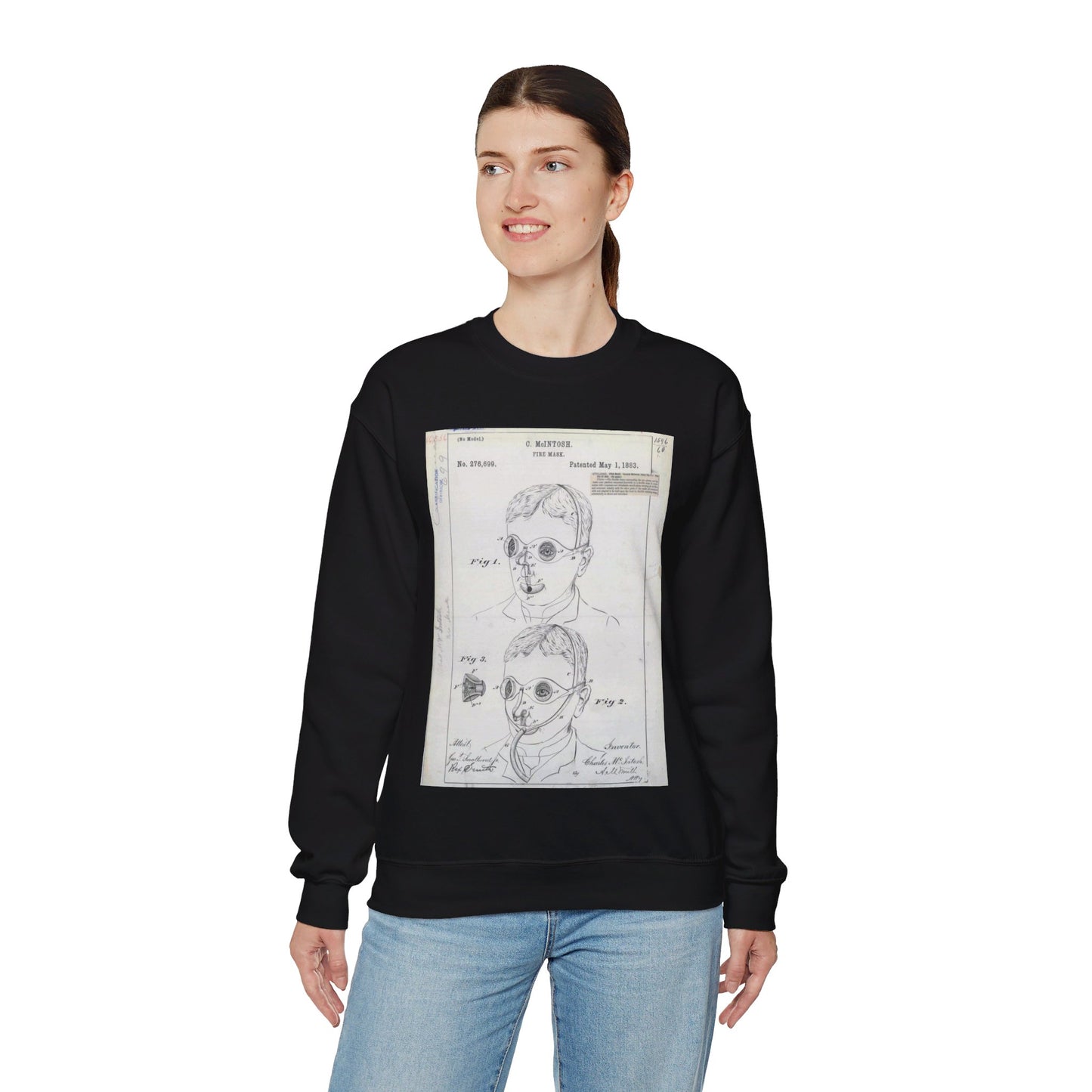 Patent drawing - for C. McIntosh's Fire Mask Public domain  image Black Heavy Blend Adult Crew Neck SweatShirt