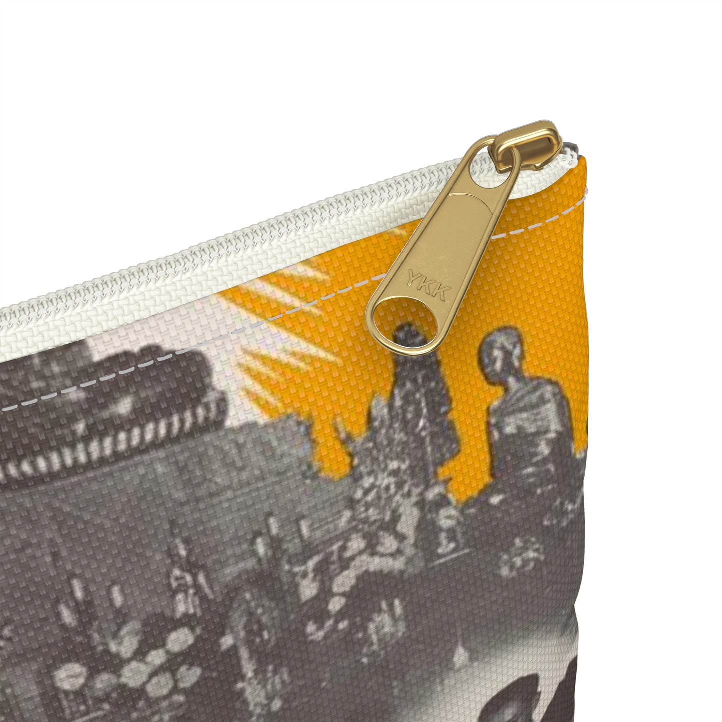 Communist Threat to Religion - A red and yellow poster with pictures of people Large Organizer Pouch with Black Zipper