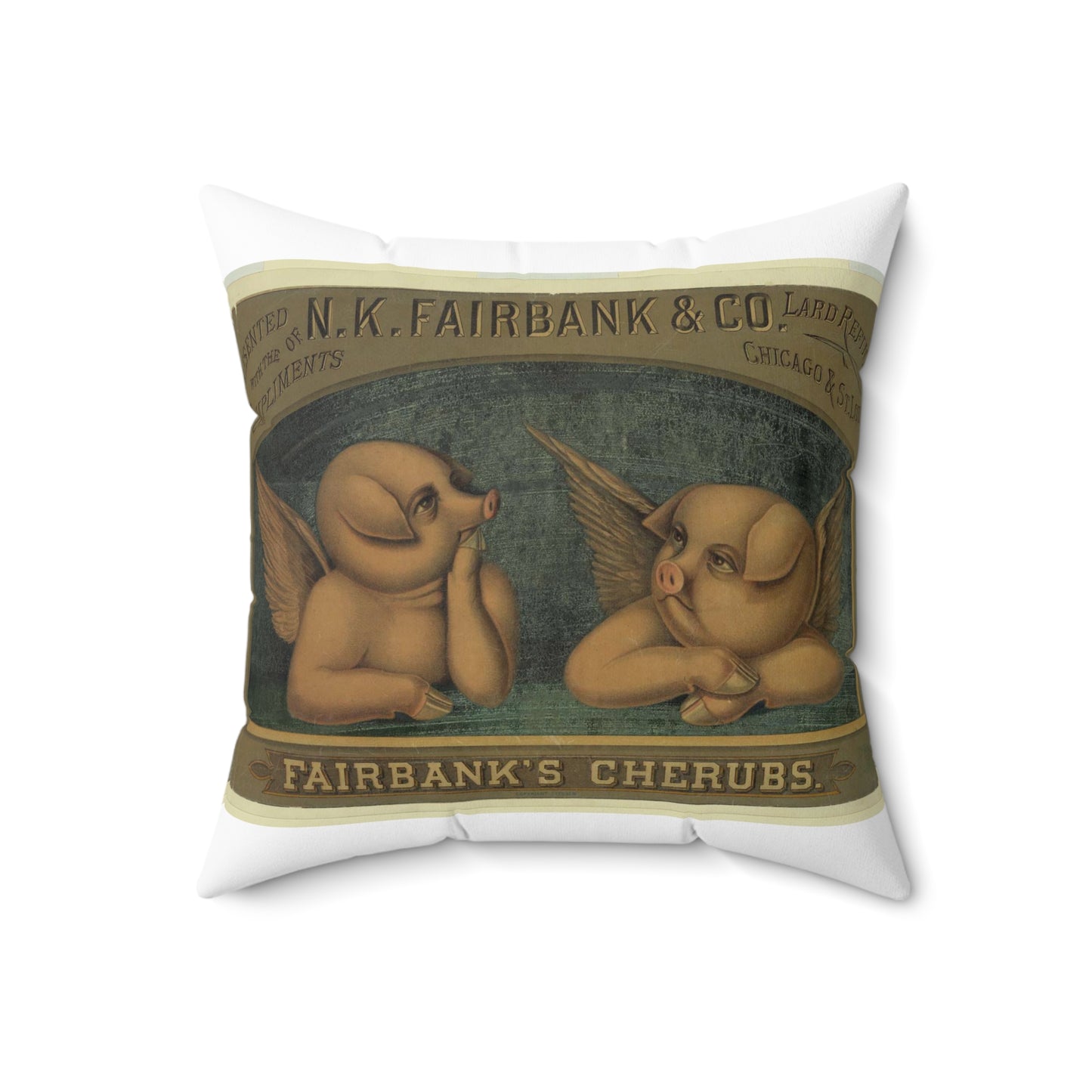 Fairbank's cherubs--Presented with the compliments of N.K. Fairbank & Co., lard refiners, Chicago & St. Louis Decorative Accent Square Pillow