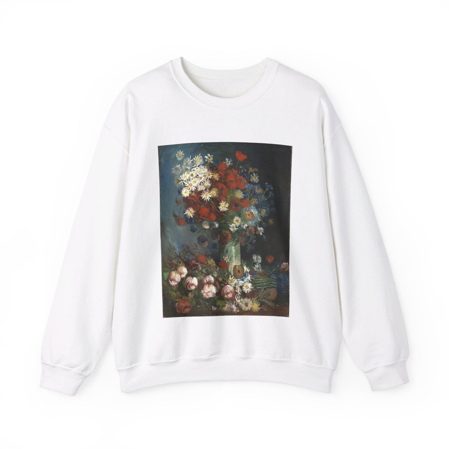 Still life with meadow flowers and roses Van Gogh 1886 White Heavy Blend Adult Crew Neck SweatShirt