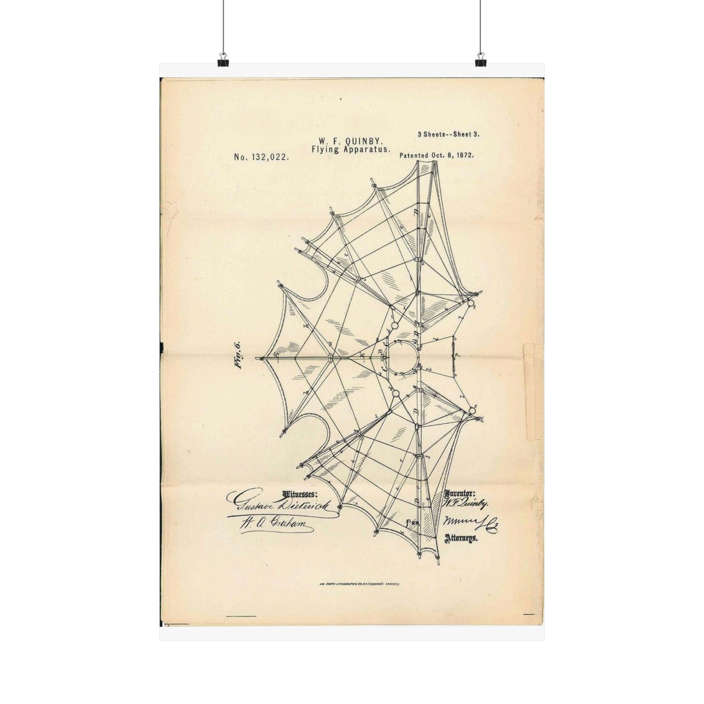 Patent Case File No. 132,022, Flying Apparatus, Inventor- Watson F. Quinby - DPLA - 1408d735868117dc44f964123674e332 (page 32) High Quality Matte Wall Art Poster for Home, Office, Classroom