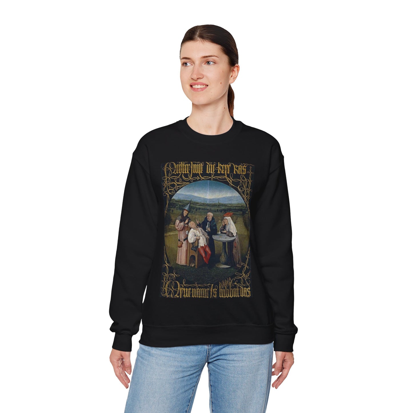 Hieronymus Bosch 053 - A painting of a group of people sitting around a table Black Heavy Blend Adult Crew Neck SweatShirt