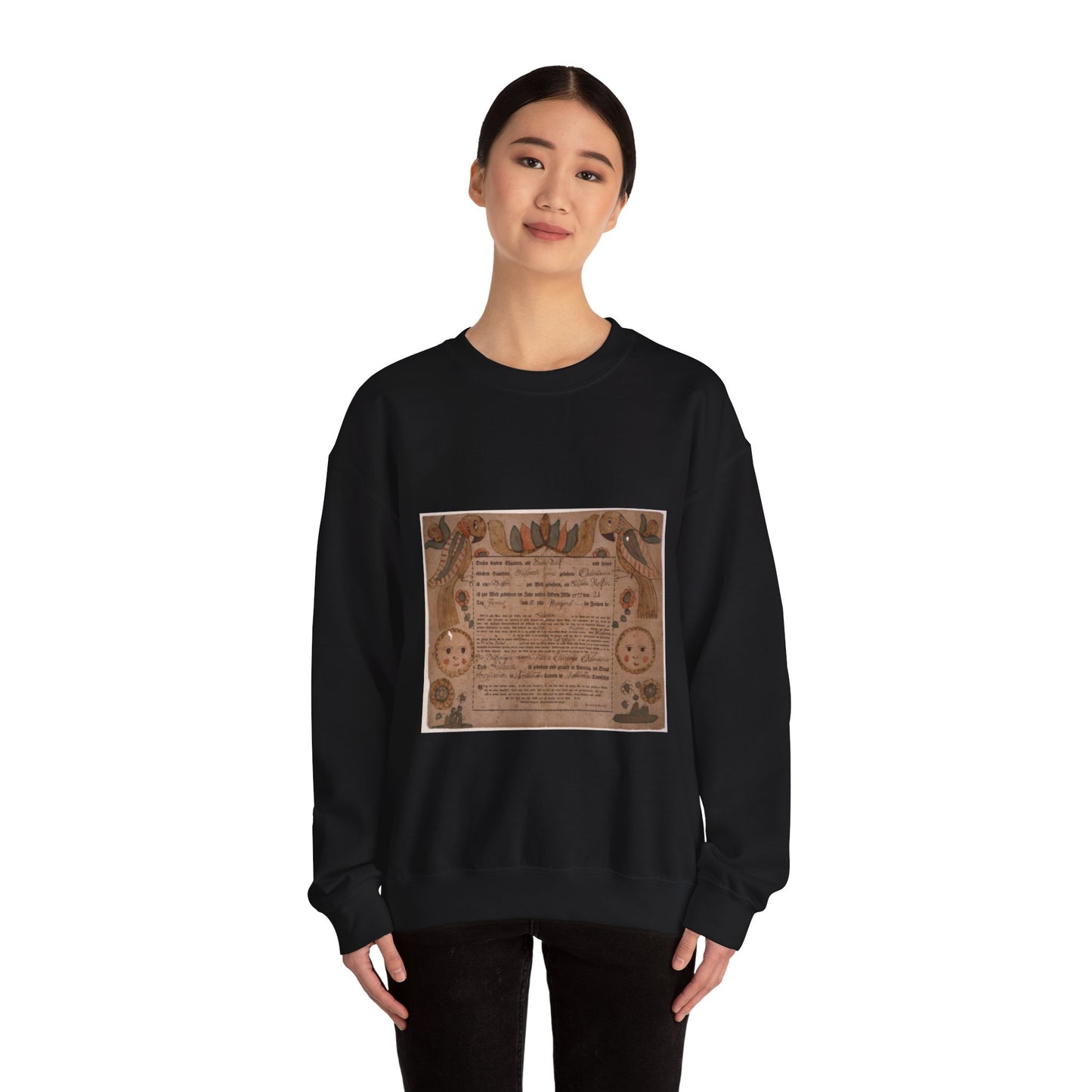 Frakturs illumination - George Nolf, Pennsylvania Black Heavy Blend Adult Crew Neck SweatShirt