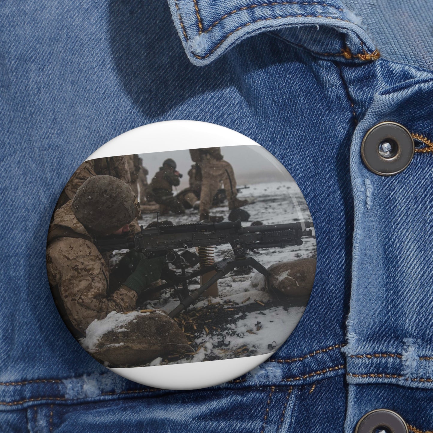 U.S. Marine Corps Lance Cpl. Jimmy Medders, a machine Pin Buttons with Crisp Design