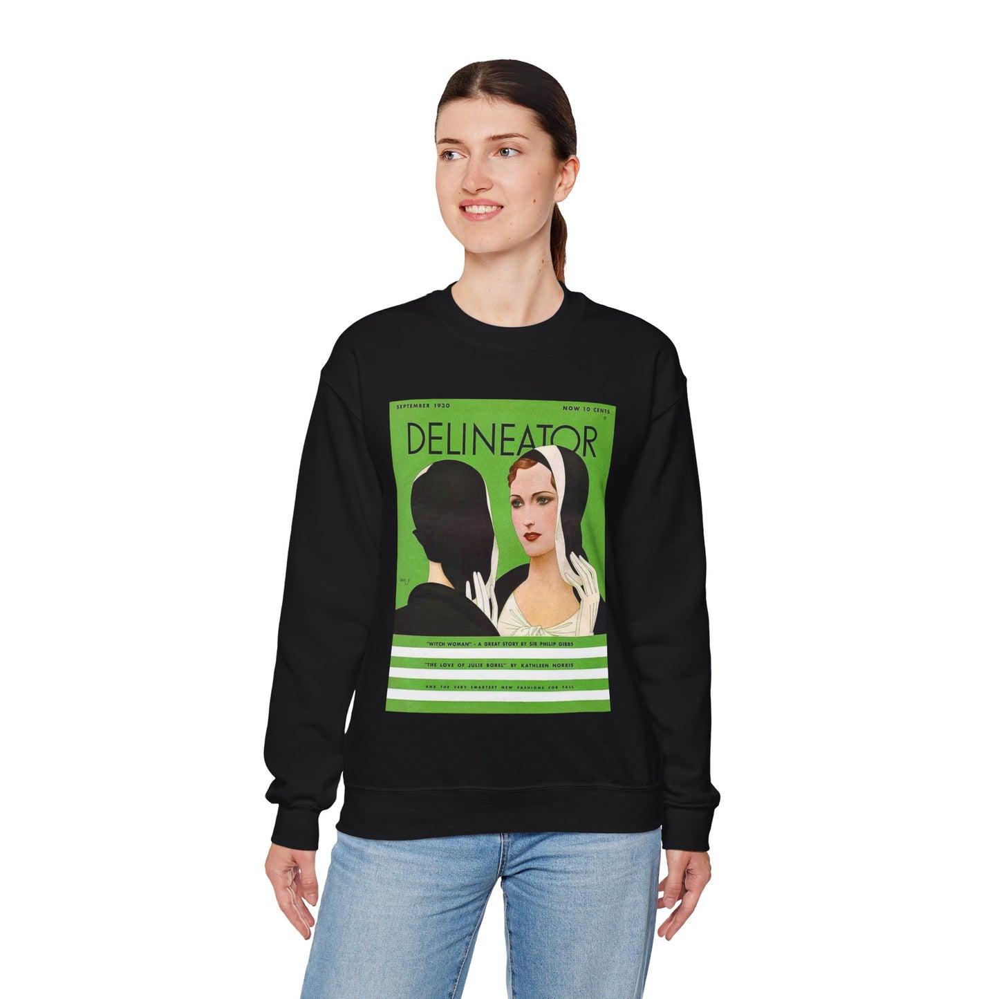 Delineator 1930-09 - Art Deco public domain image Black Heavy Blend Adult Crew Neck SweatShirt