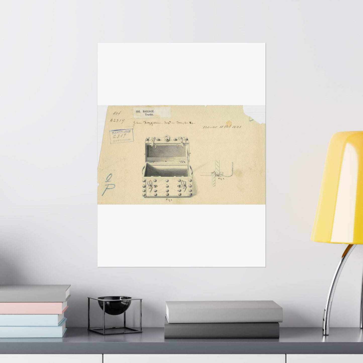 Patent drawing - Drawing of a Traveling Trunk Public domain  image High Quality Matte Wall Art Poster for Home, Office, Classroom