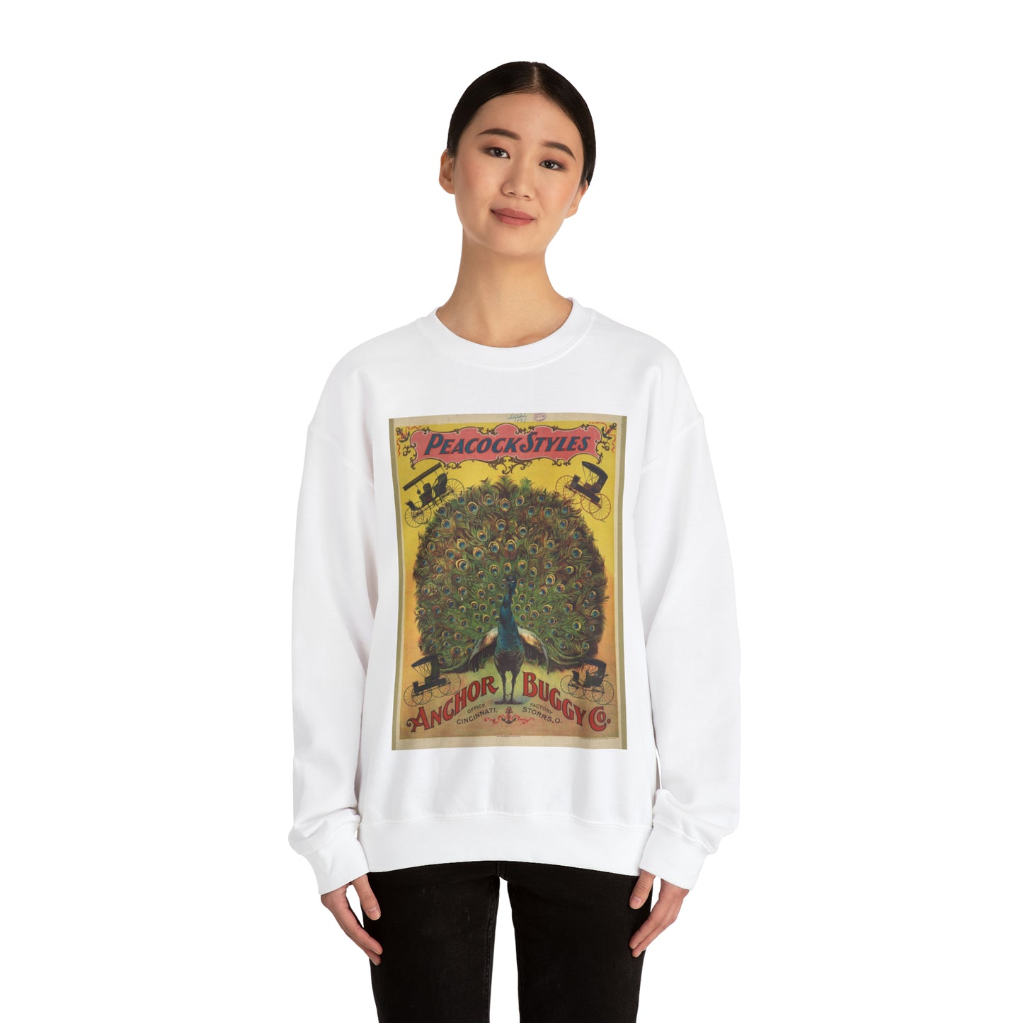 Peacock styles. Anchor Buggy Co. White Heavy Blend Adult Crew Neck SweatShirt