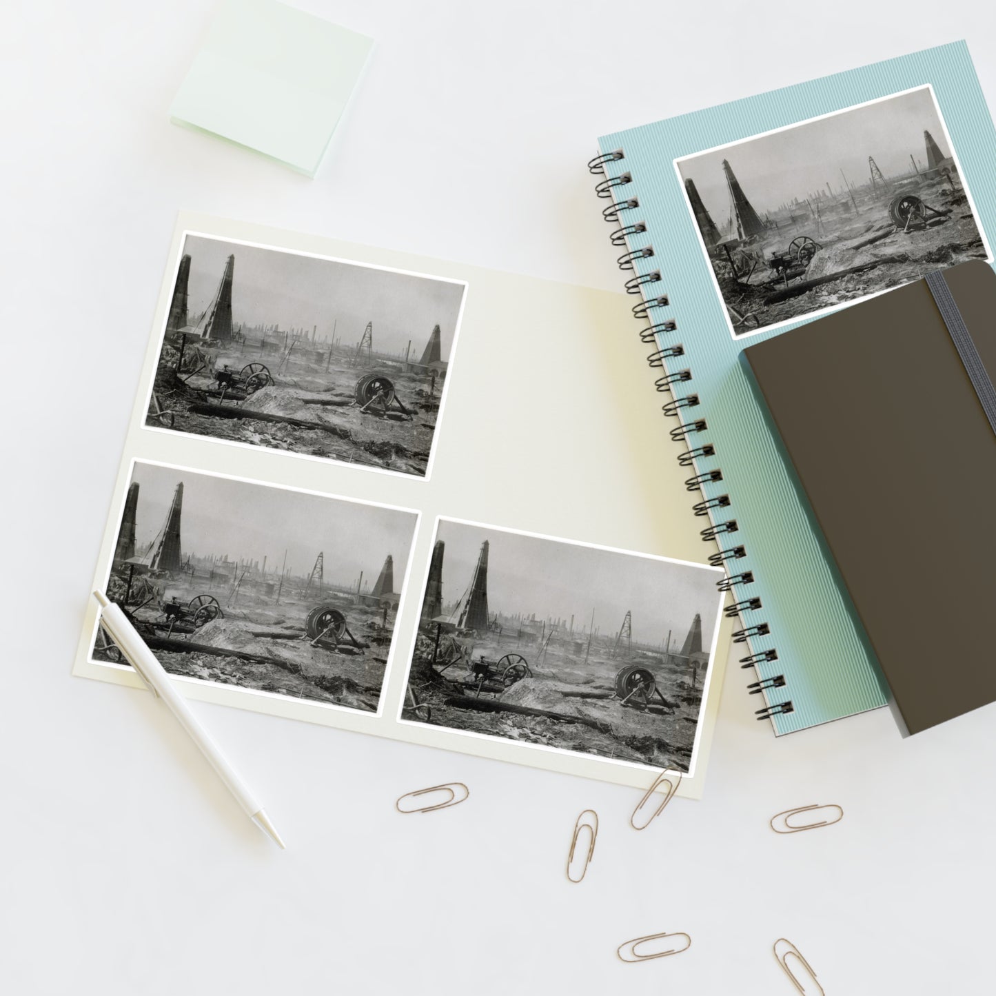 Baku. Oil production. - Drawing. Public domain image. Laminated UV Protective Vinyl Stickers