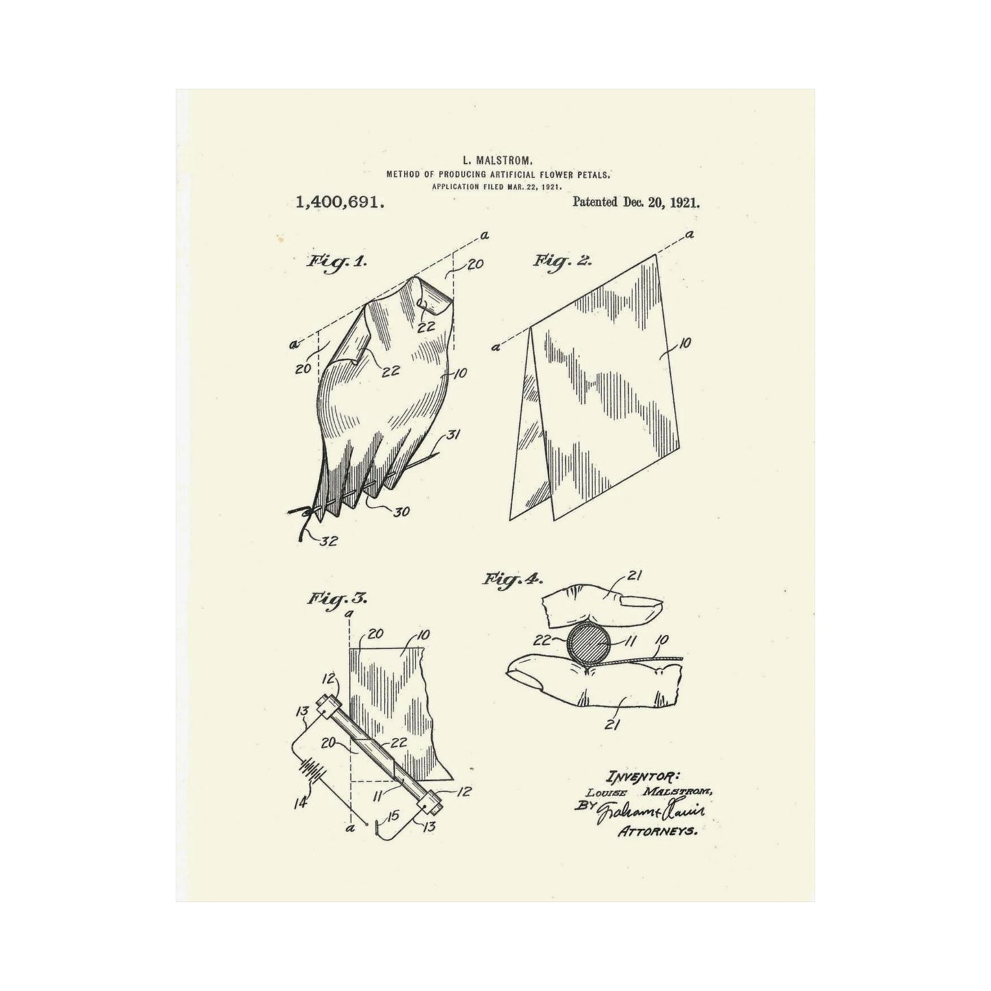 Patent Case File No. 1,400,691, Method of Producing Artificial-Flower Petals, Inventor- Louise Malstrom. - DPLA - 6710c28c24e0449480bf0fb8ddb4a41d (page 4) High Quality Matte Wall Art Poster for Home, Office, Classroom