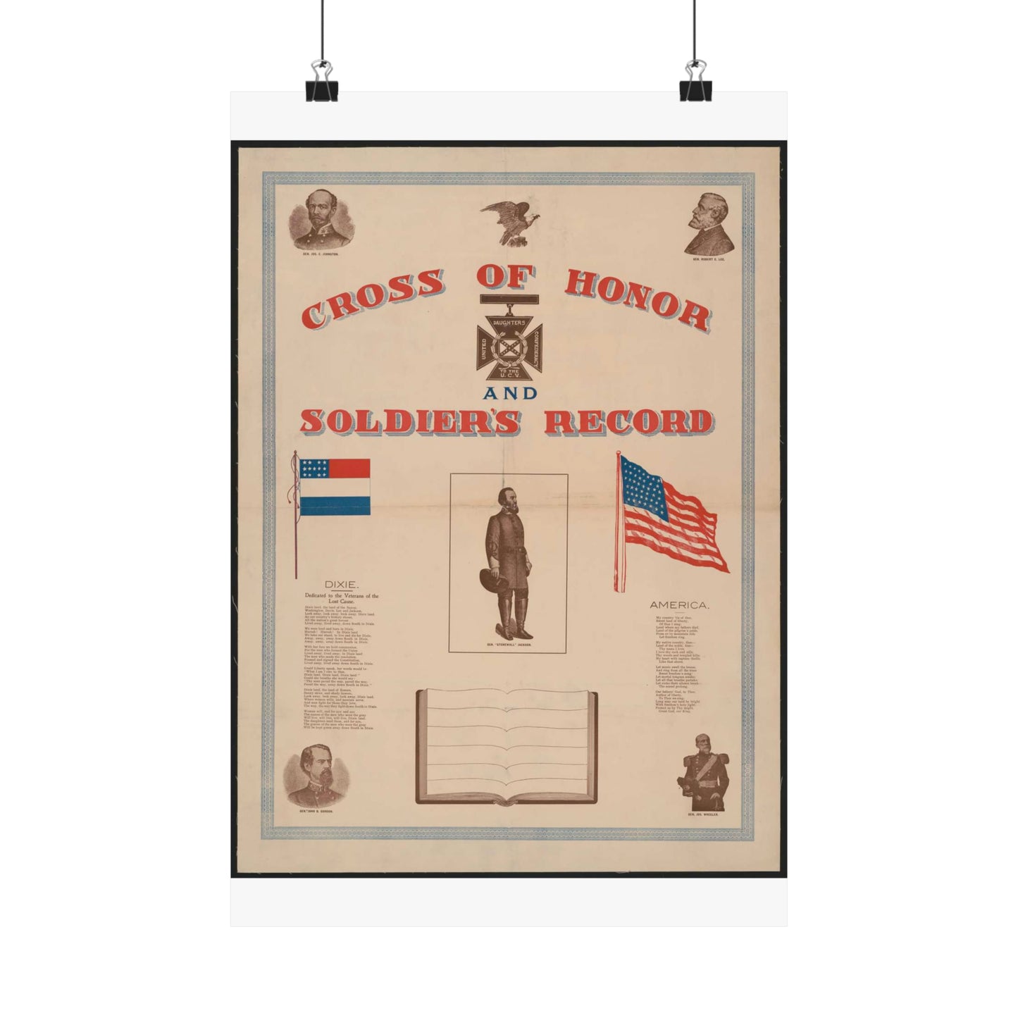 Cross of honor and soldier's record, united daughters confederacy, to the U.C.V High Quality Matte Wall Art Poster for Home, Office, Classroom