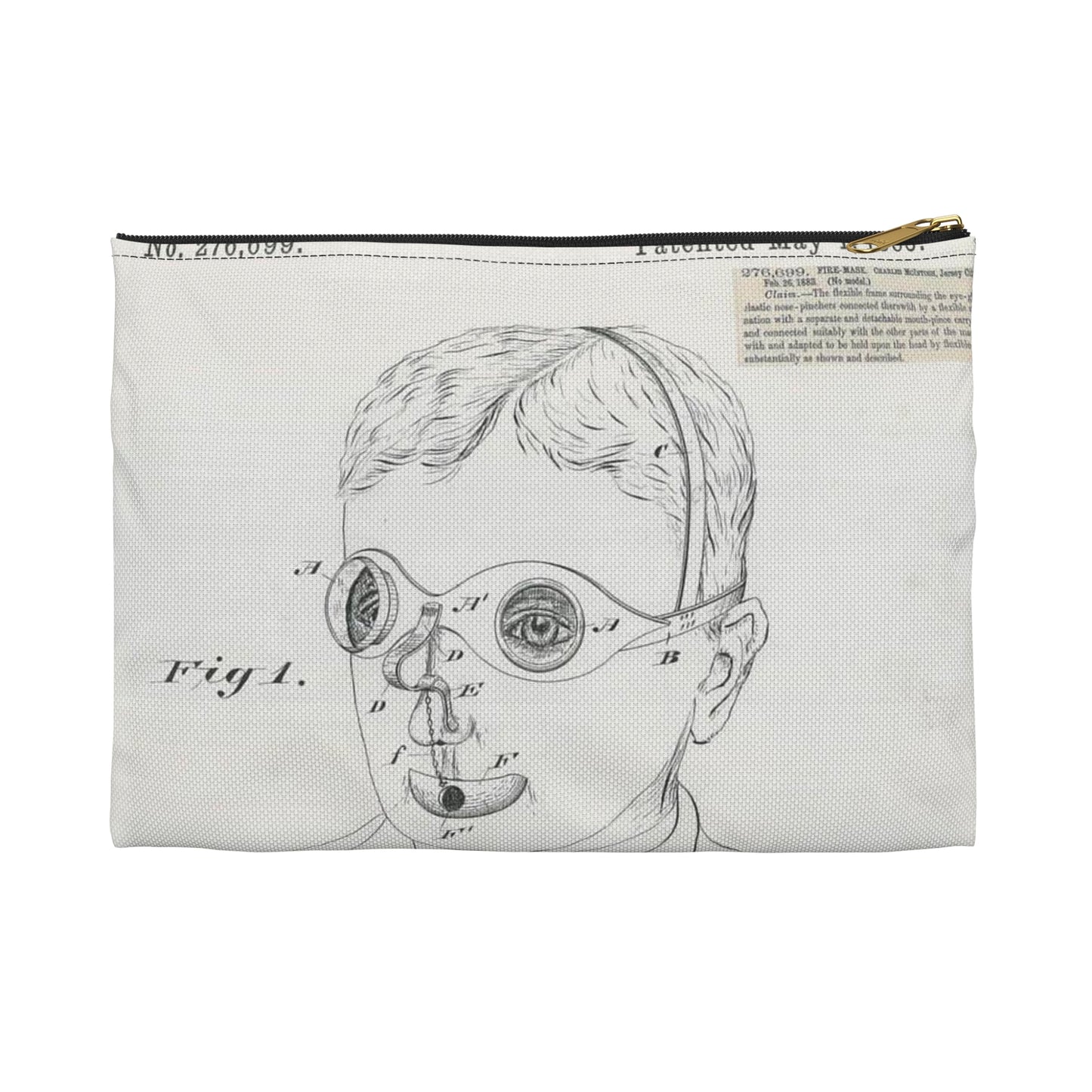 Patent drawing - for C. McIntosh's Fire Mask Public domain  image Large Organizer Pouch with Black Zipper