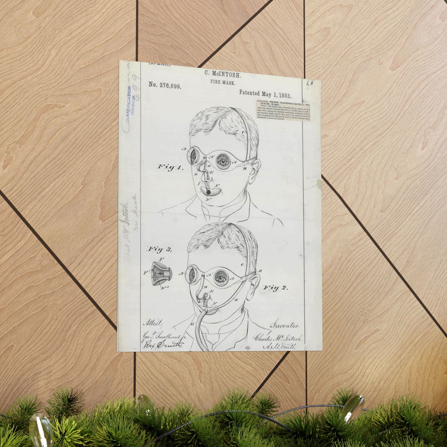 Patent drawing - for C. McIntosh's Fire Mask Public domain  image High Quality Matte Wall Art Poster for Home, Office, Classroom