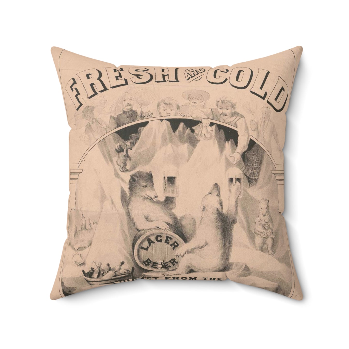 Fresh and cold--Lager beer direct from the North Pole lith. by A. Hoen & Co. Baltimore, MD Decorative Accent Square Pillow