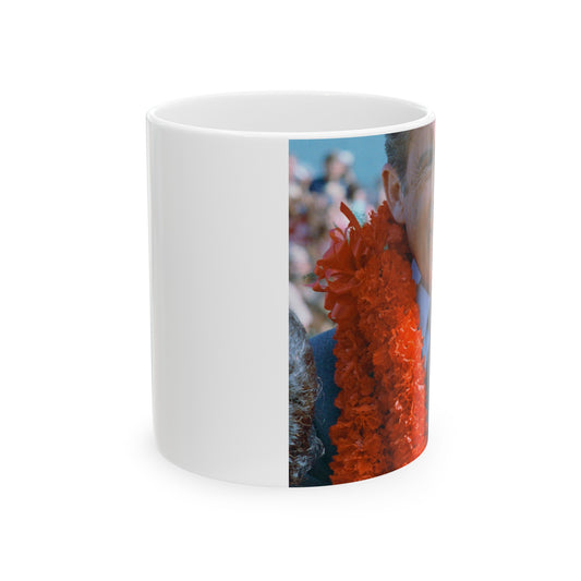 President Richard Nixon Wearing a Traditional Lei Garland during a Stopover in Hawaii en route to China Beautiful Novelty Ceramic Coffee Mug 11oz