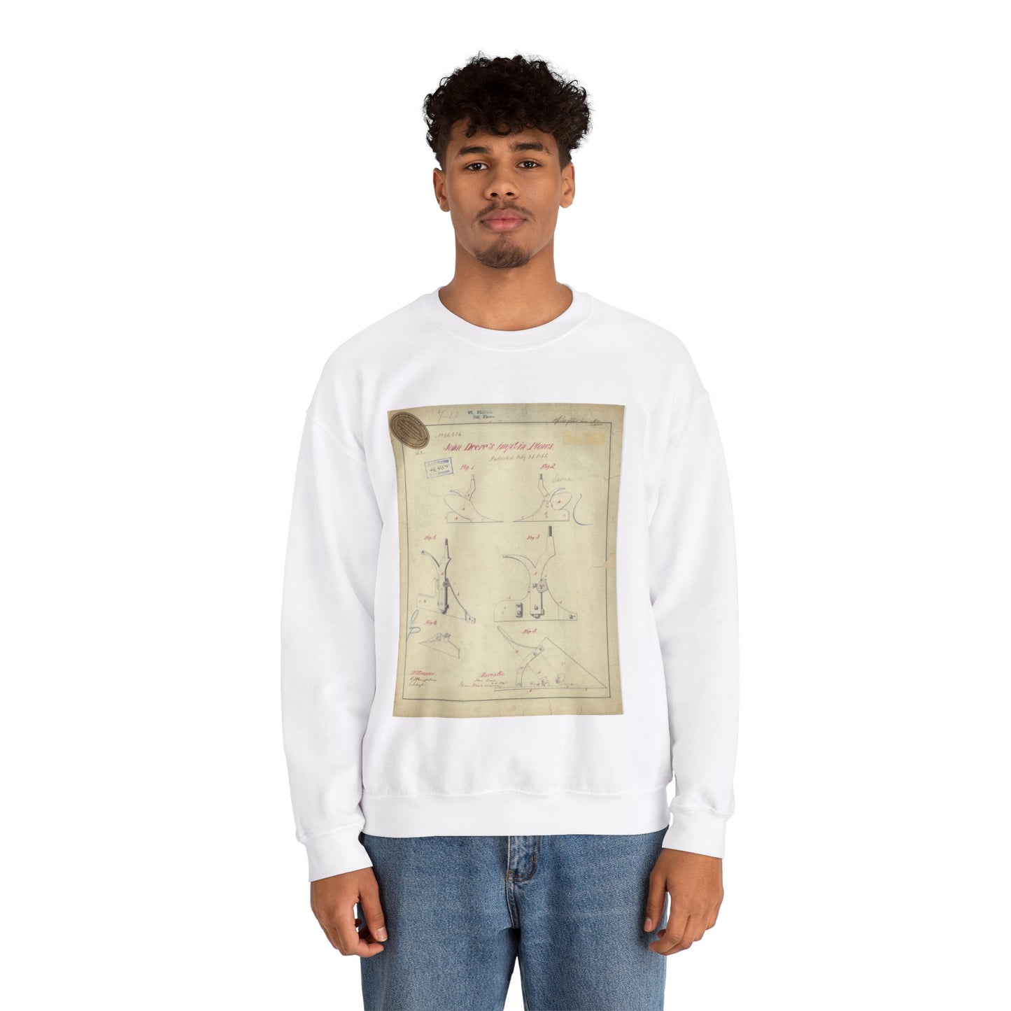 Patent drawing - for John Deere's Improvement in Plows Public domain  image White Heavy Blend Adult Crew Neck SweatShirt
