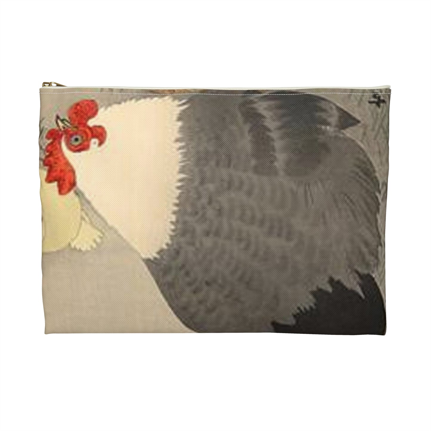 Koson - hen-and-two-chicks-in-grass, Ohara Koson Large Organizer Pouch with Black Zipper