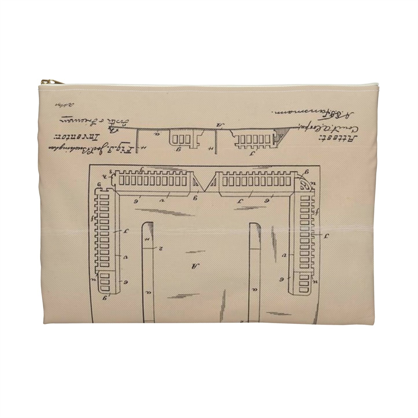 Patent Drawing of Engine - Drawing for a Collapsible Toy House Public domain  image Large Organizer Pouch with Black Zipper