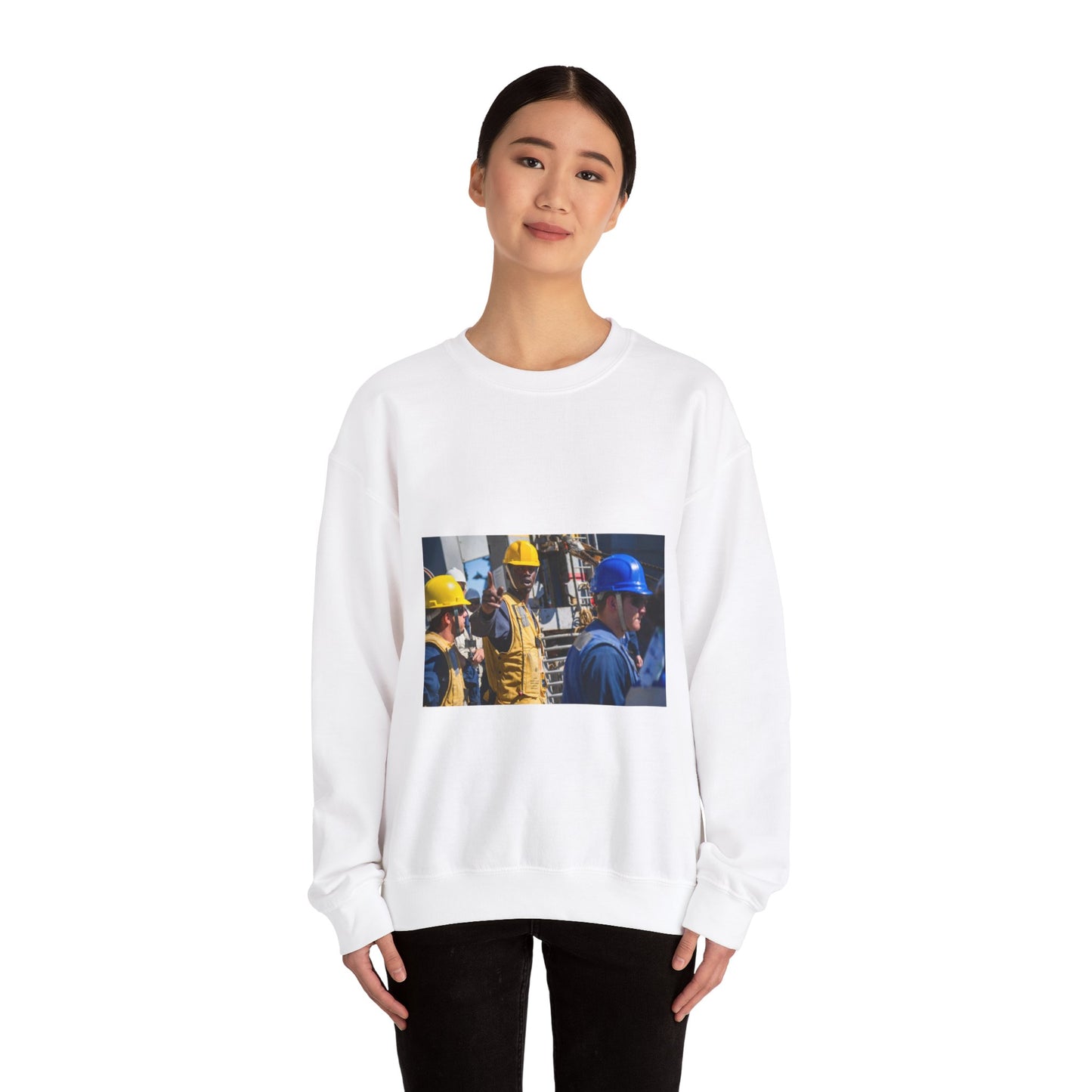 Seaman Glenrick Henry directs crew members as rig captain White Heavy Blend Adult Crew Neck SweatShirt