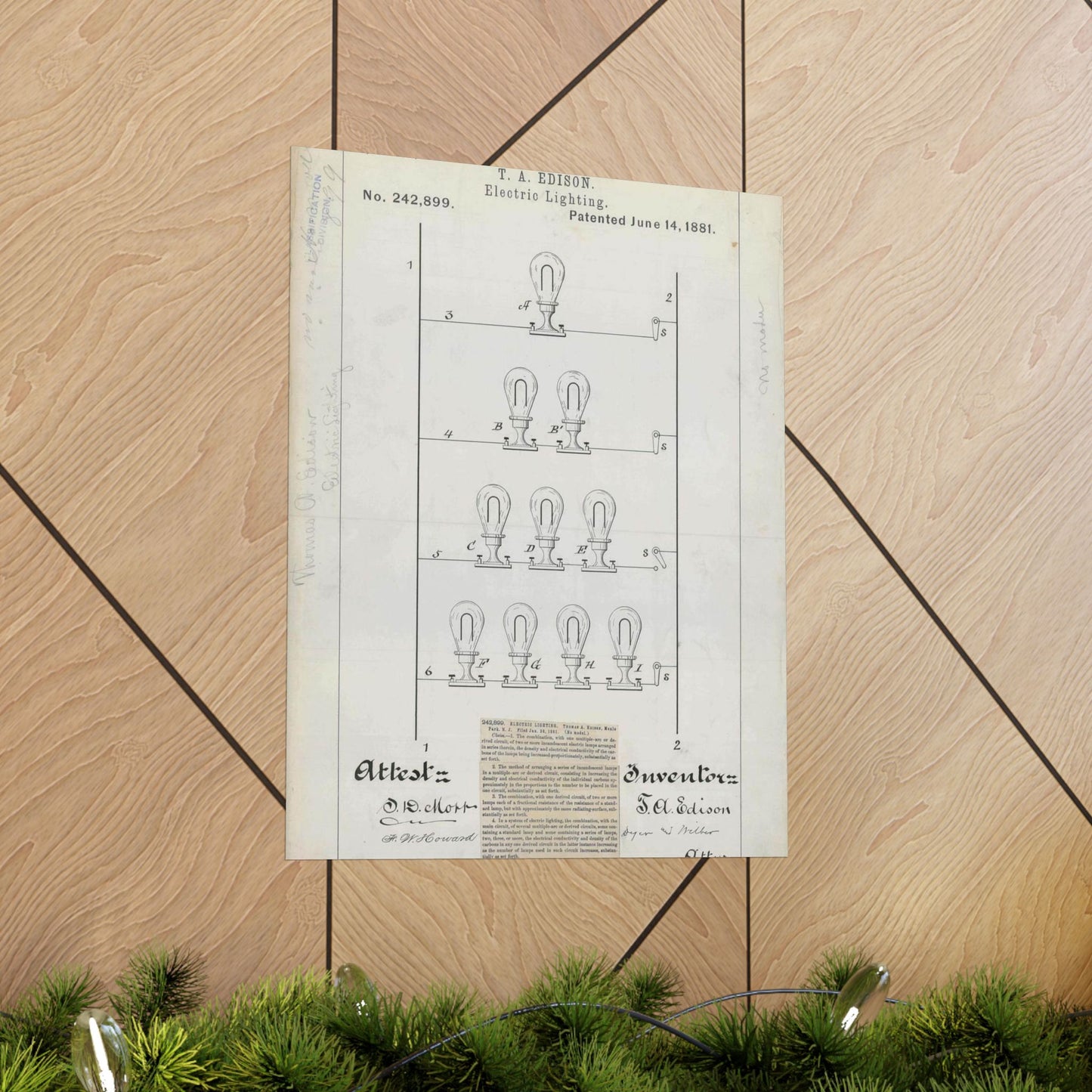 Patent drawing - for T. A. Edison's Electric Lighting Public domain  image High Quality Matte Wall Art Poster for Home, Office, Classroom