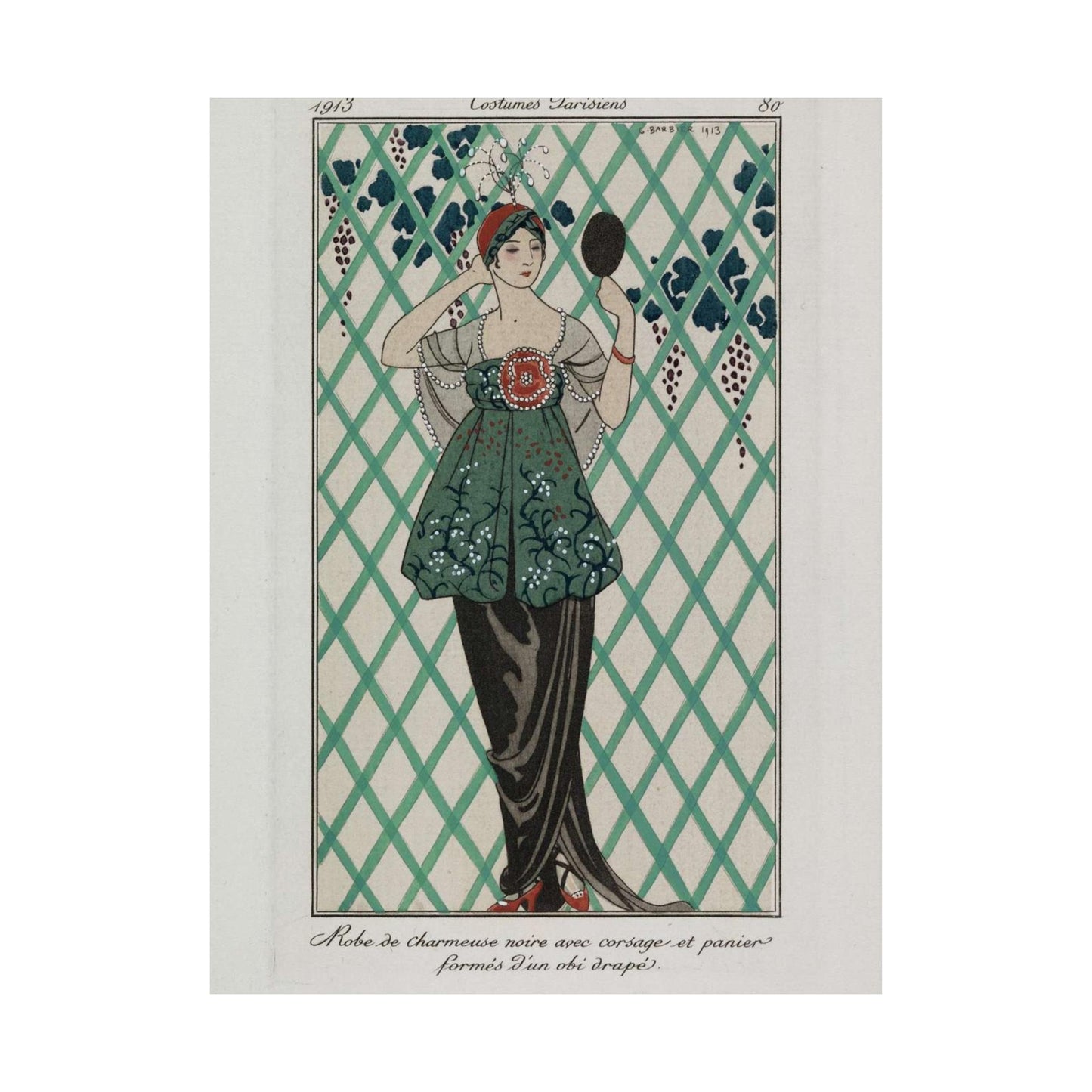 Evening gown (Robe de charmeuse noire avec corsage et panier formés d'un obi drapé) (CBL WEp 0870) High Quality Matte Wall Art Poster for Home, Office, Classroom