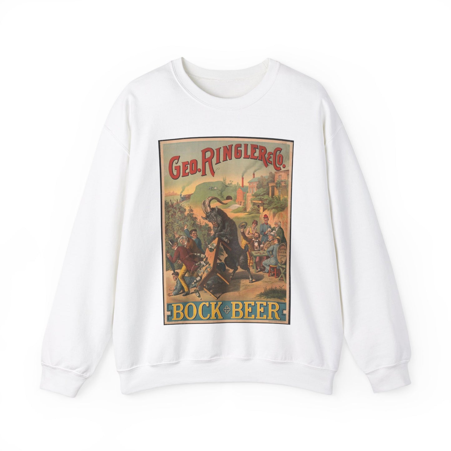 Poster - George Ringler & Co., Bock Beer - Public domain lithograph White Heavy Blend Adult Crew Neck SweatShirt