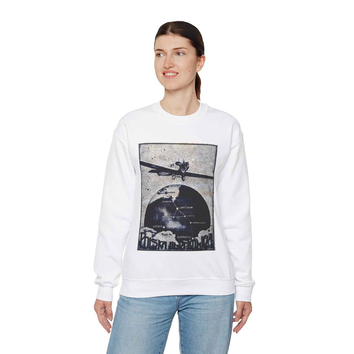 Polska Linja Lotnicza, Art Deco Poster White Heavy Blend Adult Crew Neck SweatShirt