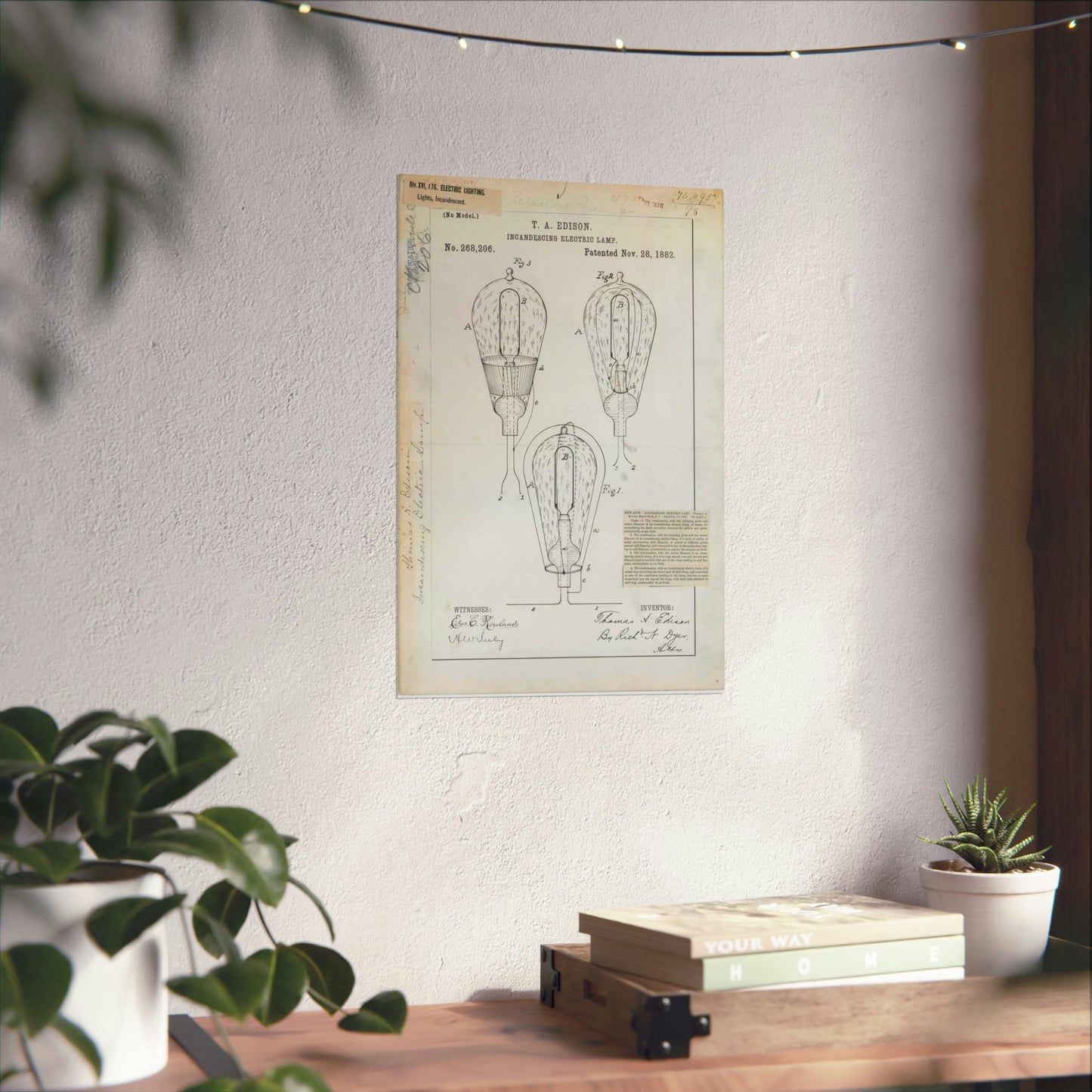 Patent drawing - for T. A. Edison's Incandescing Electric Lamp Public domain  image High Quality Matte Wall Art Poster for Home, Office, Classroom