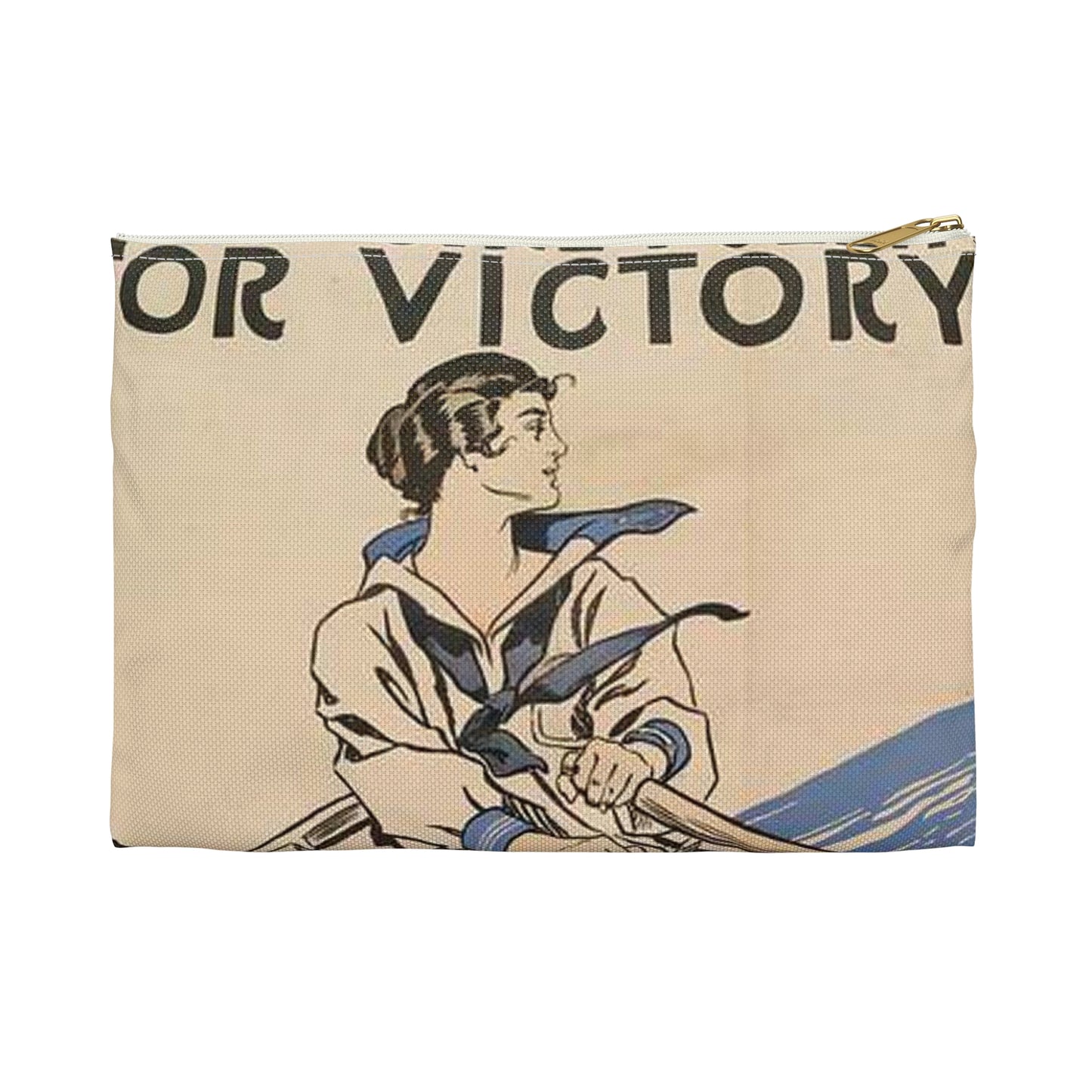 Every Girl Pulling for Victory, Victory Girls United War Work Campaign Large Organizer Pouch with Black Zipper