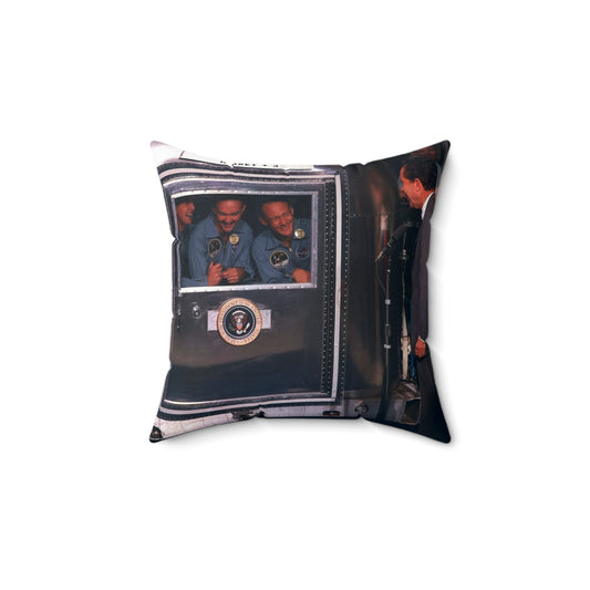 President Nixon visits Apollo 11 crew in quarantine Decorative Accent Square Pillow