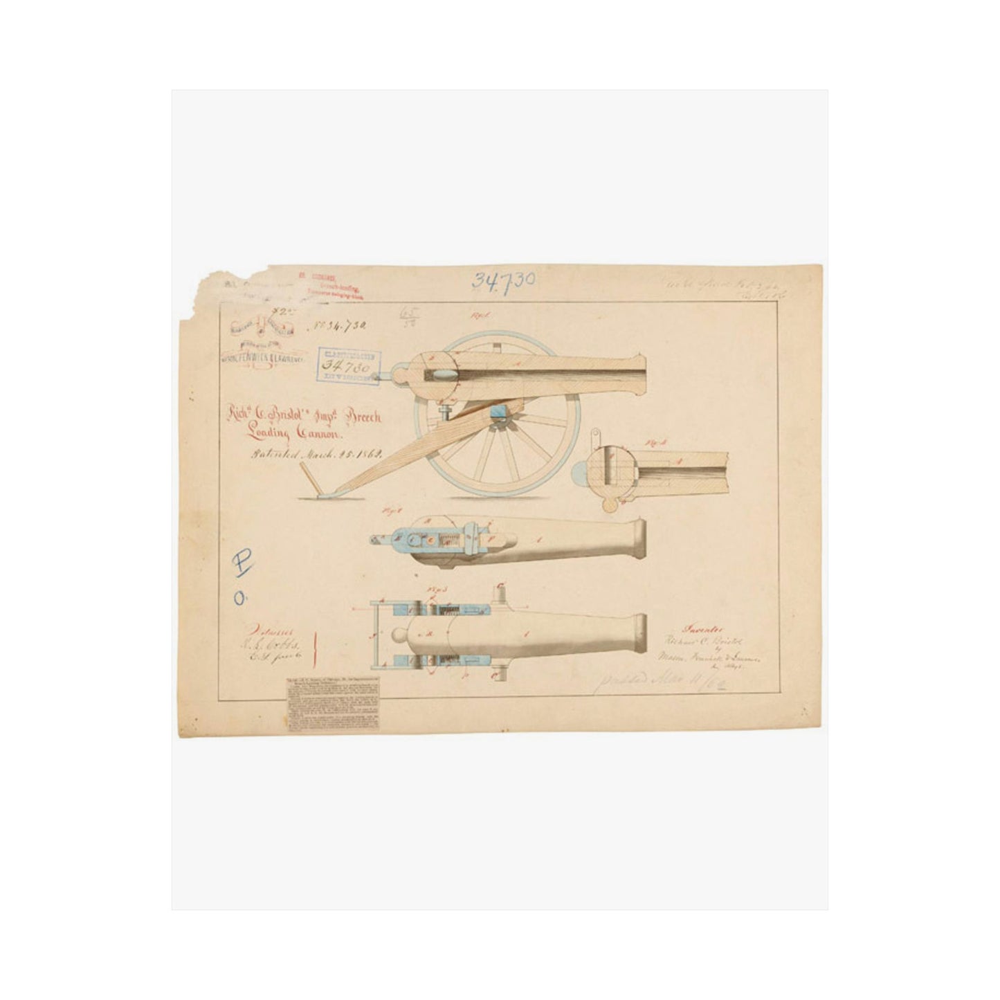 Patent drawing - Drawing of Improved Breech Loading Cannon Public domain  image High Quality Matte Wall Art Poster for Home, Office, Classroom