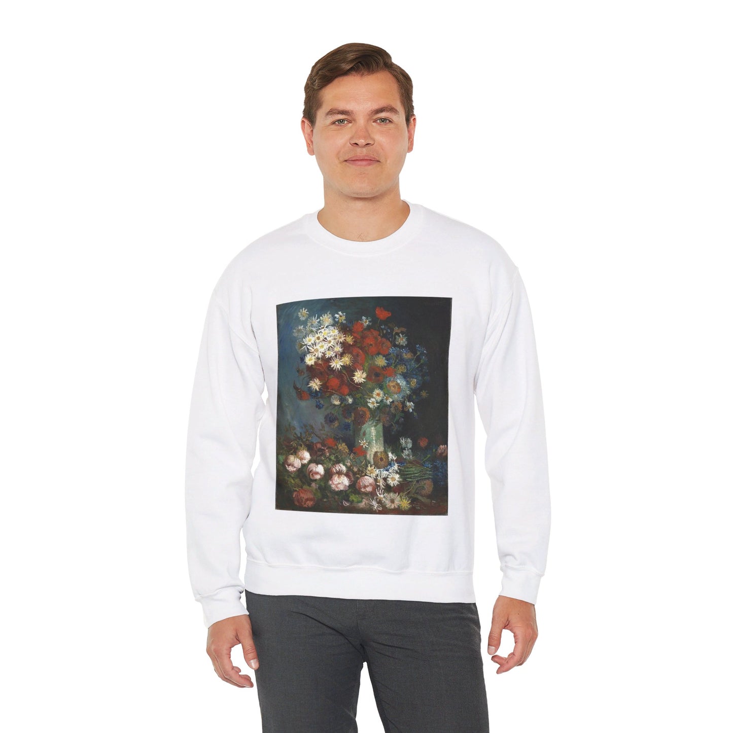 Still life with meadow flowers and roses Van Gogh 1886 White Heavy Blend Adult Crew Neck SweatShirt