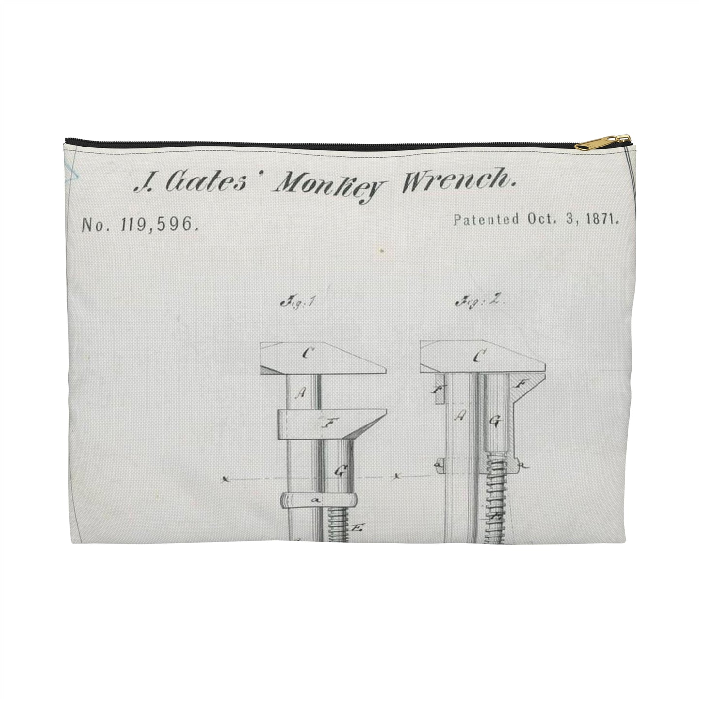 Patent Drawing of Engine - for J. Gates' Monkey Wrench Public domain  image Large Organizer Pouch with Black Zipper