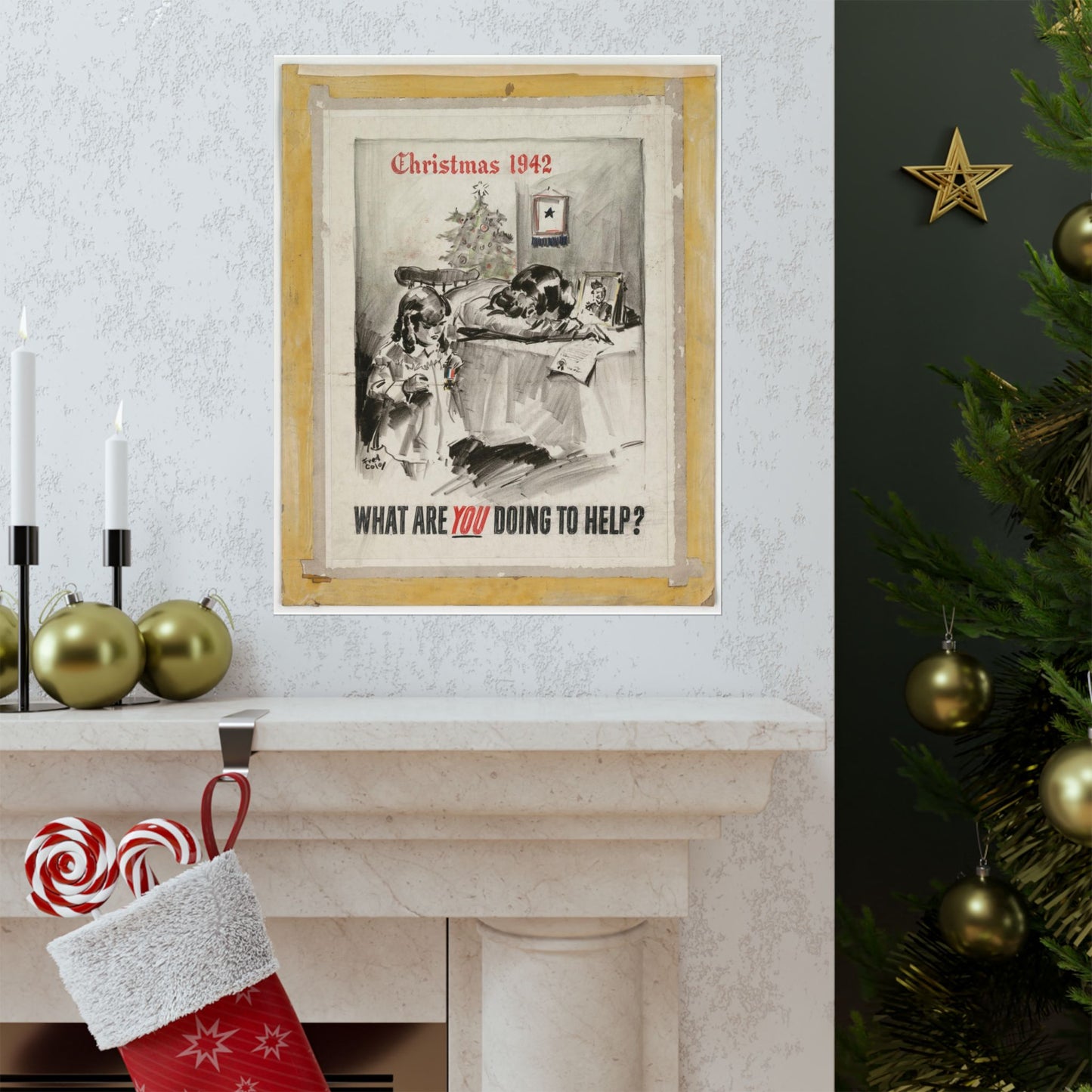 What Are You Doing to Help?  Christmas 1942 High Quality Matte Wall Art Poster for Home, Office, Classroom