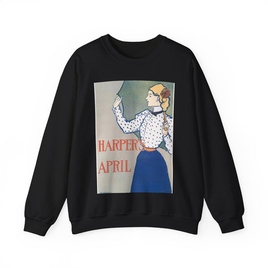 Edward Penfield, Harper's April Black Heavy Blend Adult Crew Neck SweatShirt