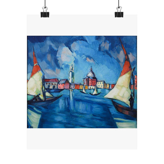 Magi veneetsia - A painting of boats in a harbor with buildings in the background High Quality Matte Wall Art Poster for Home, Office, Classroom