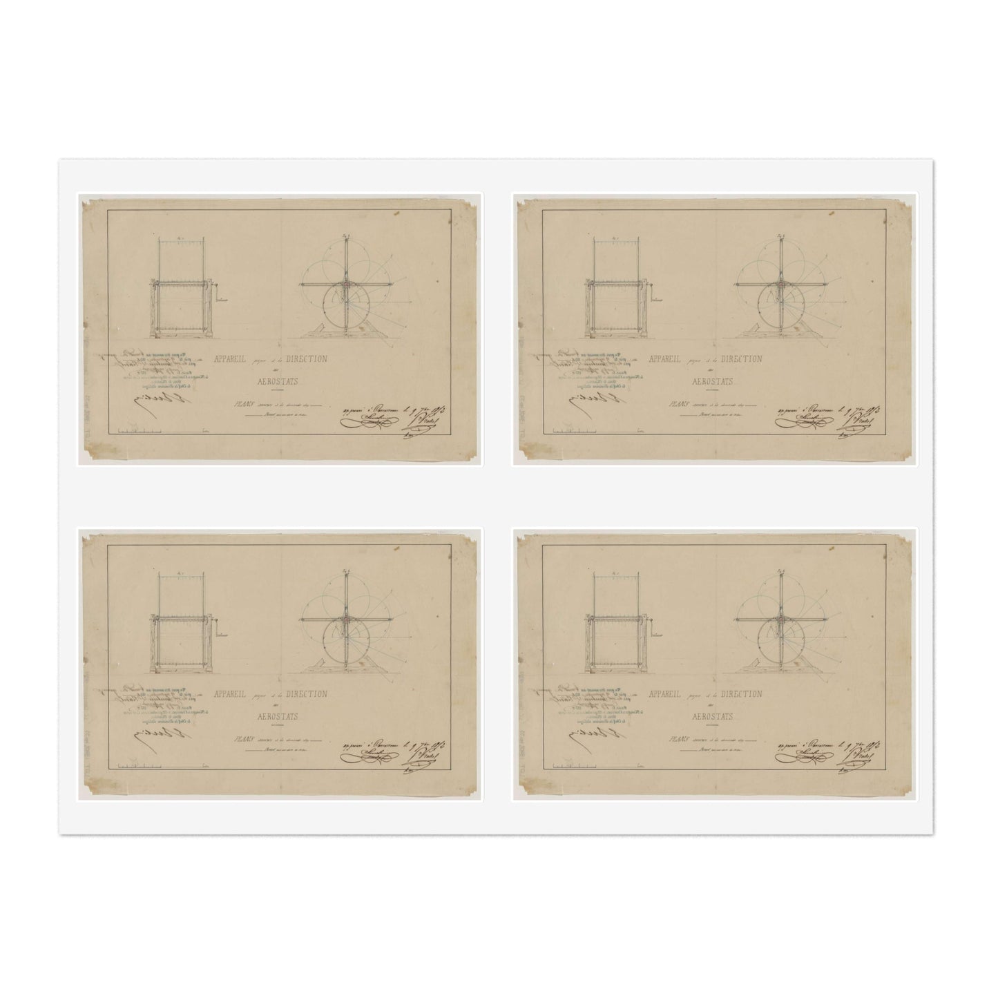 Patent drawing - Appareil propre à la direction des aerostats plans annèxes à la demande d'un brevet pour une durée de 15 ans / / apprové à [...] Sourbieu & Pre. Pradel, 1852 septembre 9. Public domain  image Laminated UV Protective Vinyl Stickers