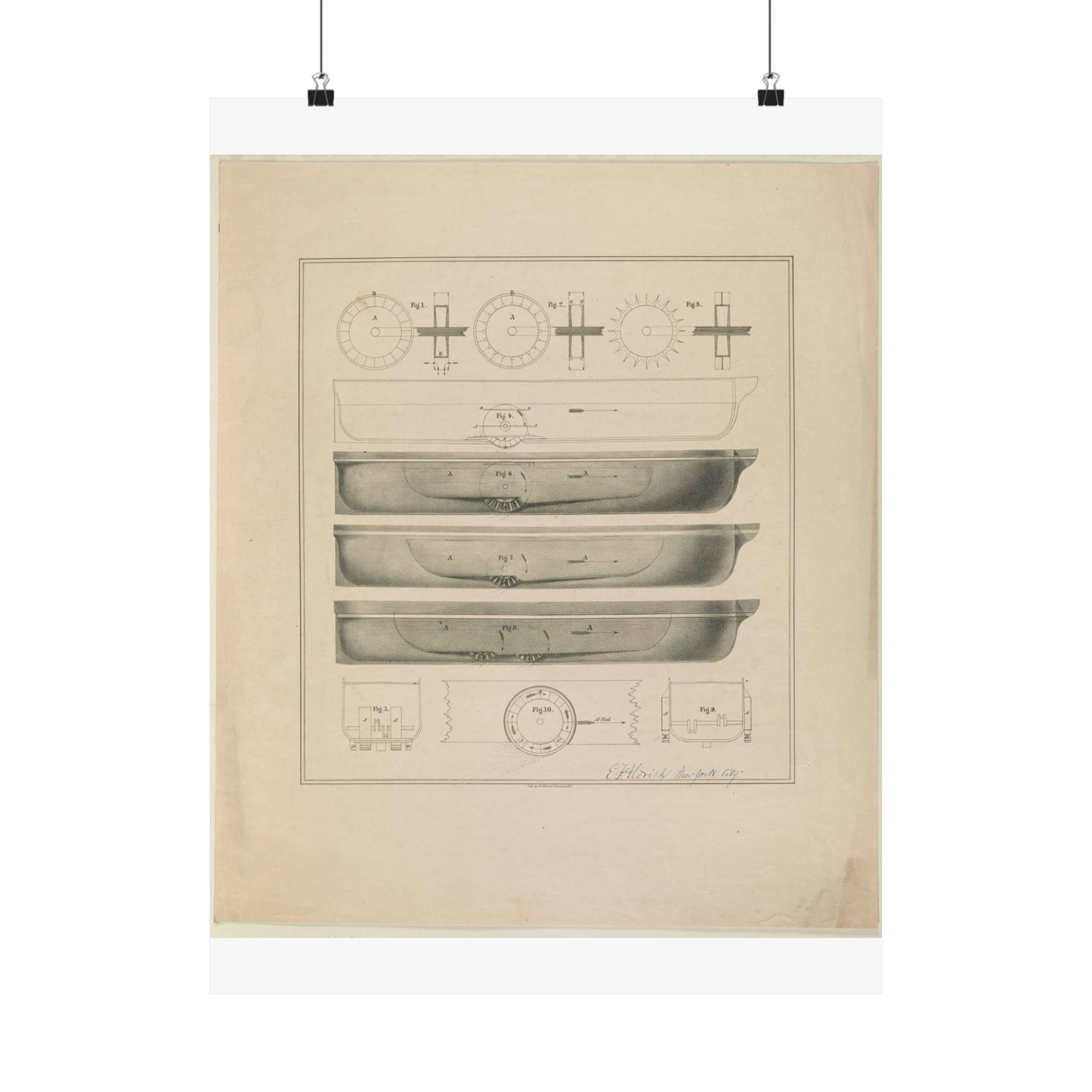 Patent Drawing of Engine - [Design drawings for paddle wheel steamer] / lith. by N. Currier, 2 Spruce St. N.Y. Public domain  image High Quality Matte Wall Art Poster for Home, Office, Classroom