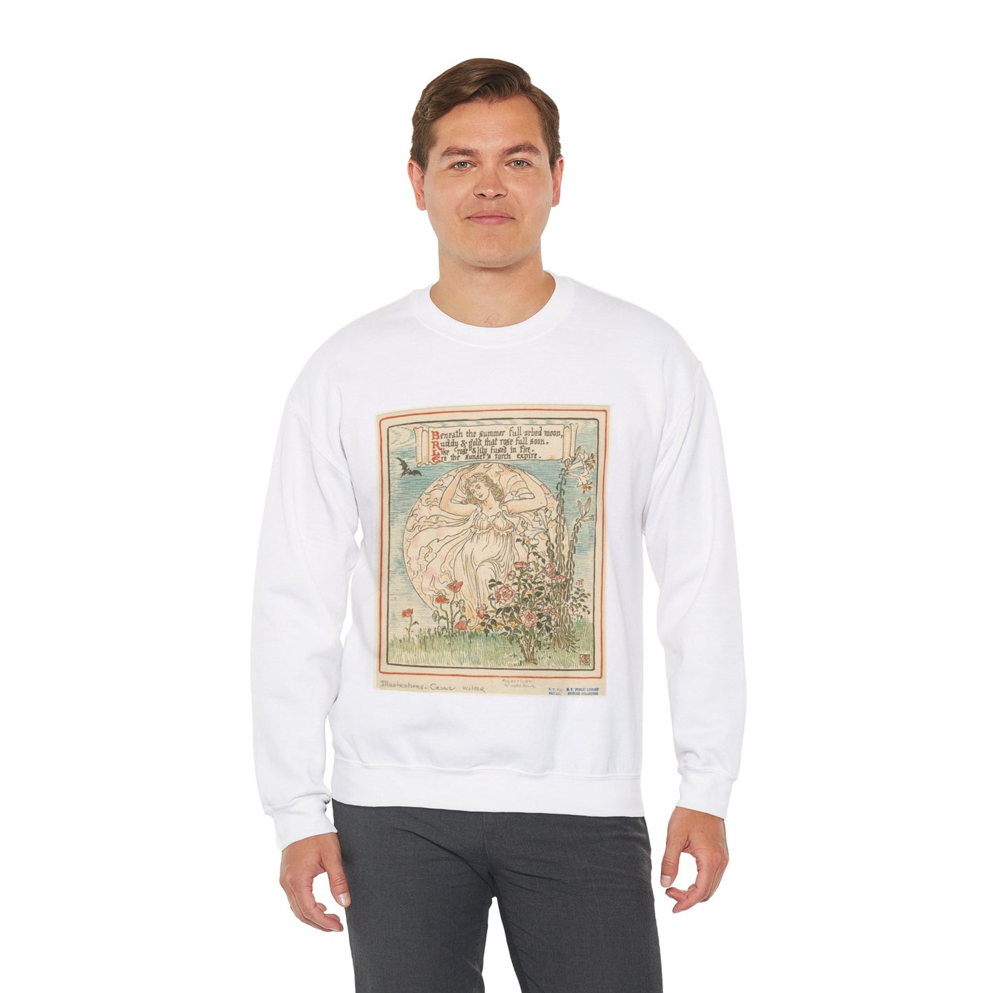 Beneath the summer full-orbed moon, ruddy & gold that rose full soon." White Heavy Blend Adult Crew Neck SweatShirt