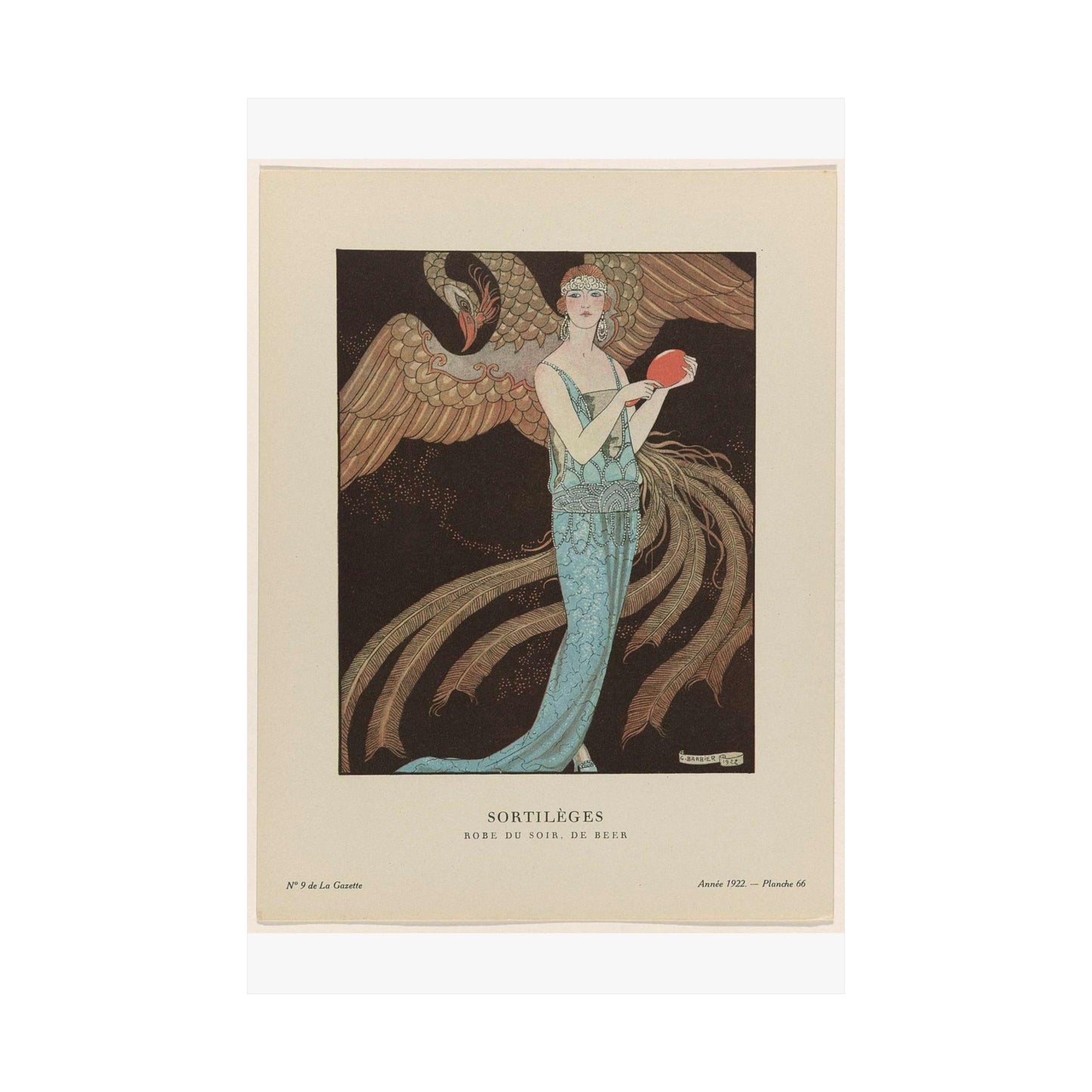 Gazette du Bon Ton, 1922 - No. 9 : Sortilèges / Robe du soir, de Beer High Quality Matte Wall Art Poster for Home, Office, Classroom