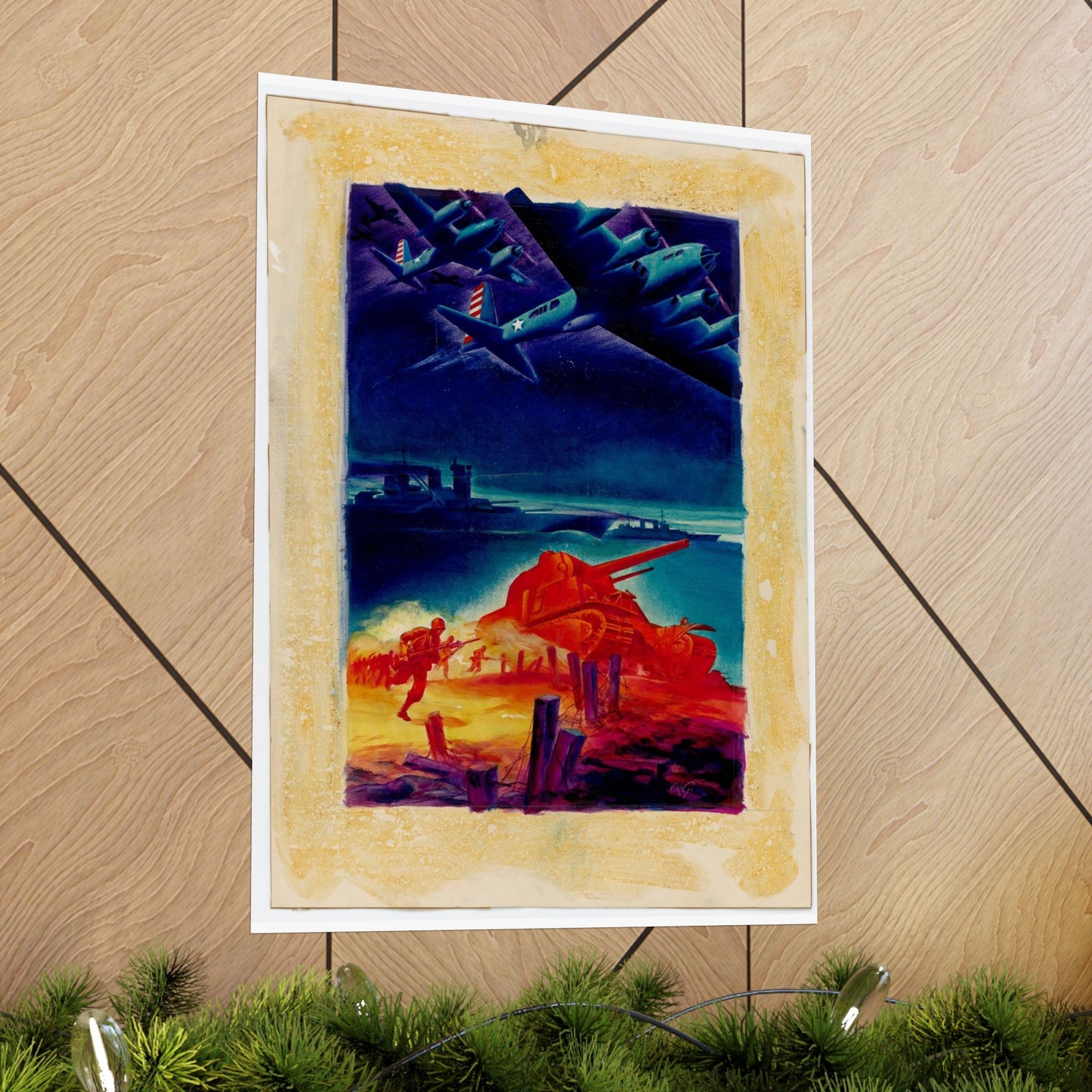 [Infantry, tanks, ships, airplanes attacking] [R.G.] High Quality Matte Wall Art Poster for Home, Office, Classroom