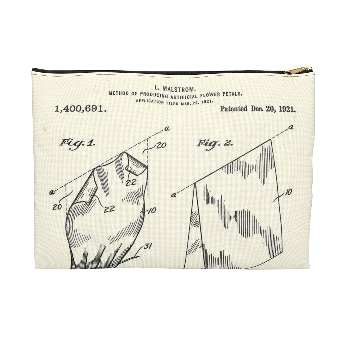 Patent Case File No. 1,400,691, Method of Producing Artificial-Flower Petals, Inventor- Louise Malstrom. - DPLA - 6710c28c24e0449480bf0fb8ddb4a41d (page 4) Large Organizer Pouch with Black Zipper