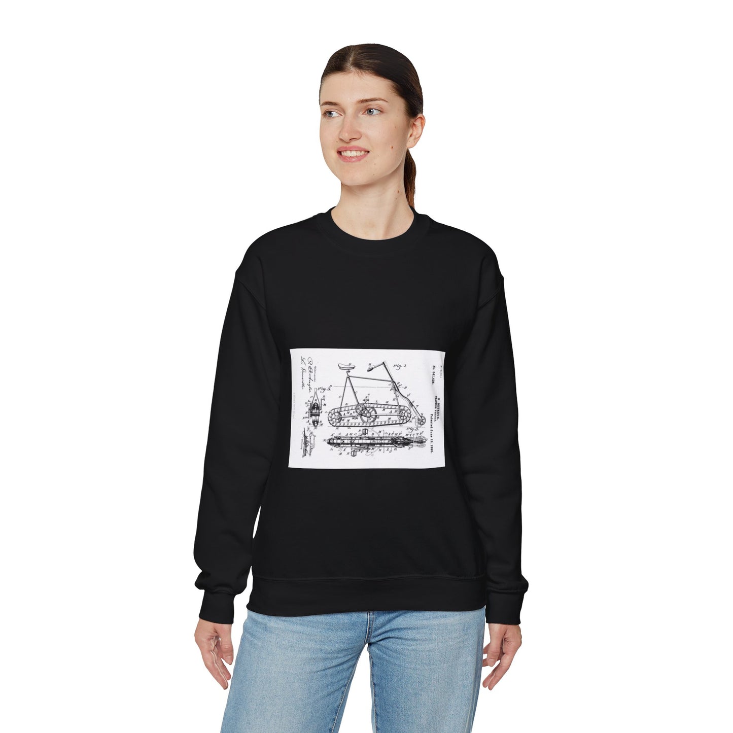 Patent drawing - Traction "Vehicle" (Bicycle Patent, 1895) Public domain  image Black Heavy Blend Adult Crew Neck SweatShirt