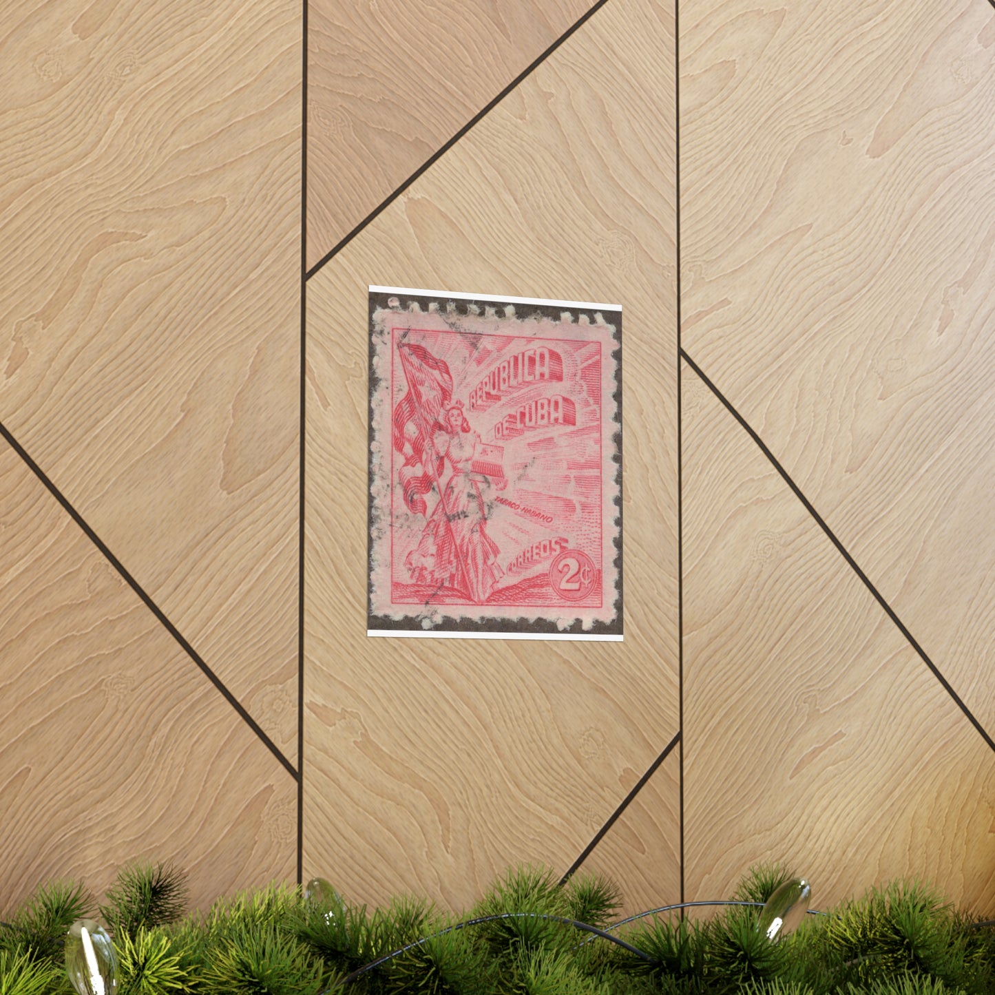 Frimärke ur Gösta Bodmans filatelistiska motivsamling, påbörjad 1950.Frimärke från Cuba, 1948. Motiv av kvinnosymbol för friheten med cigrarrlåda och flagga. High Quality Matte Wall Art Poster for Home, Office, Classroom