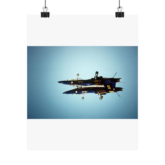 Two F/A-18A Hornet aircraft of the Blue Angels Flight Demonstration Squadron execute the Fortus maneuver during an air show High Quality Matte Wall Art Poster for Home, Office, Classroom