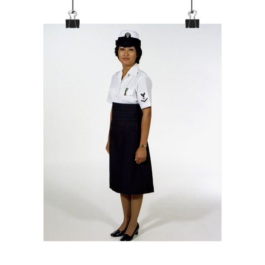 Uniform: Tropical dinner dress blue, Navy enlisted women, ranks E-1 through E-6 High Quality Matte Wall Art Poster for Home, Office, Classroom