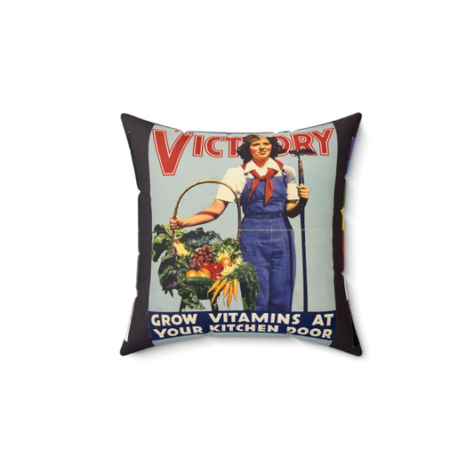 War gardens for victory--Grow vitamins at your kitchen door / lithographed by the Stecher-Traung Lithograph Corporation, Rochester, New York. Decorative Accent Square Pillow